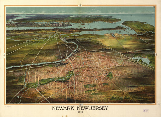 Newark-New Jersey 1916. (1916) – Historic Bird’s-Eye View Panorama Print