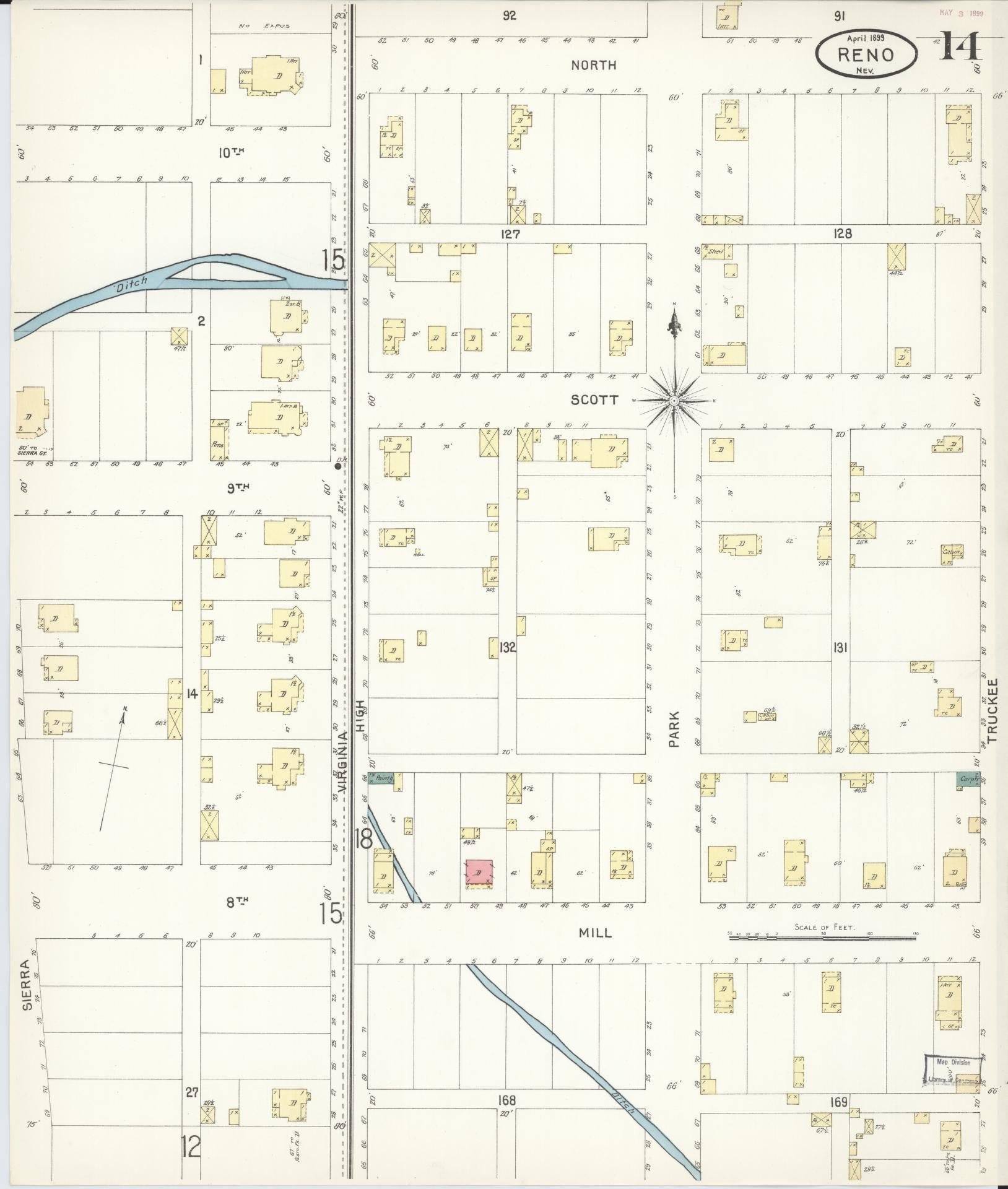 Sanborn Fire Insurance Map from Reno, Washoe County, Nevada (1899), Sheet #0014 - Complete Map Set gallery image, historic Sanborn map, vintage wall art, Nevada Nevada