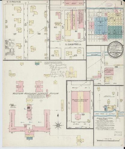Sanborn Fire Insurance Map from Hopkinsville, Christian County, Kentucky (1886), Sheet #0001 - Complete Map Set gallery image, historic Sanborn map, vintage wall art, Kentucky Kentucky
