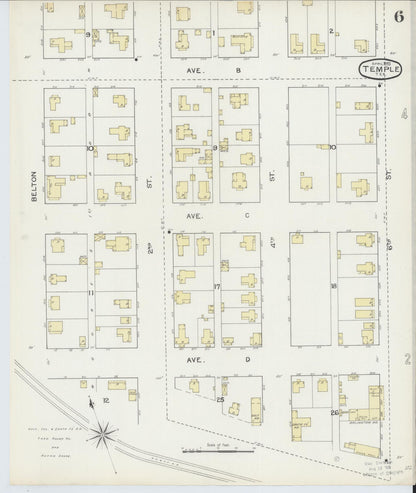 Sanborn Fire Insurance Map from Temple, Bell County, Texas (1893), Sheet #0006 - Complete Map Set gallery image, historic Sanborn map, vintage wall art, Texas Texas