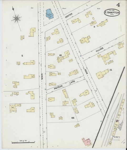 Sanborn Fire Insurance Map from East Hampton, Hampshire County, Massachusetts (1889), Sheet #0004 - Historic Sanborn Fire Insurance Map Print, vintage old map wall art, antique decor, genealogy gift, Massachusetts Massachusetts map