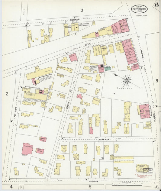 Sanborn Fire Insurance Map from Westboro, Worcester County, Massachusetts (1904), Sheet #0006 - Historic Sanborn Fire Insurance Map Print, vintage old map wall art, antique decor, genealogy gift, Massachusetts Massachusetts map