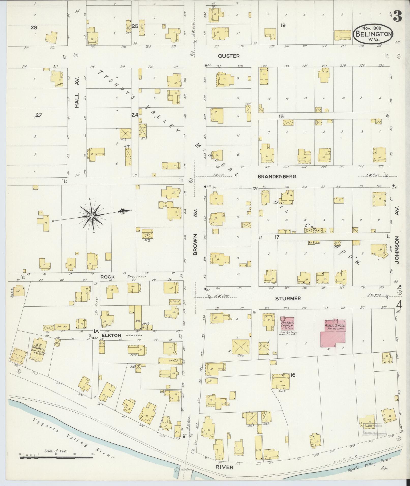 Sanborn Fire Insurance Map from Belington, Barbour County, West Virginia (1908), Sheet #0003 - Complete Map Set gallery image, historic Sanborn map, vintage wall art, West Virginia West Virginia