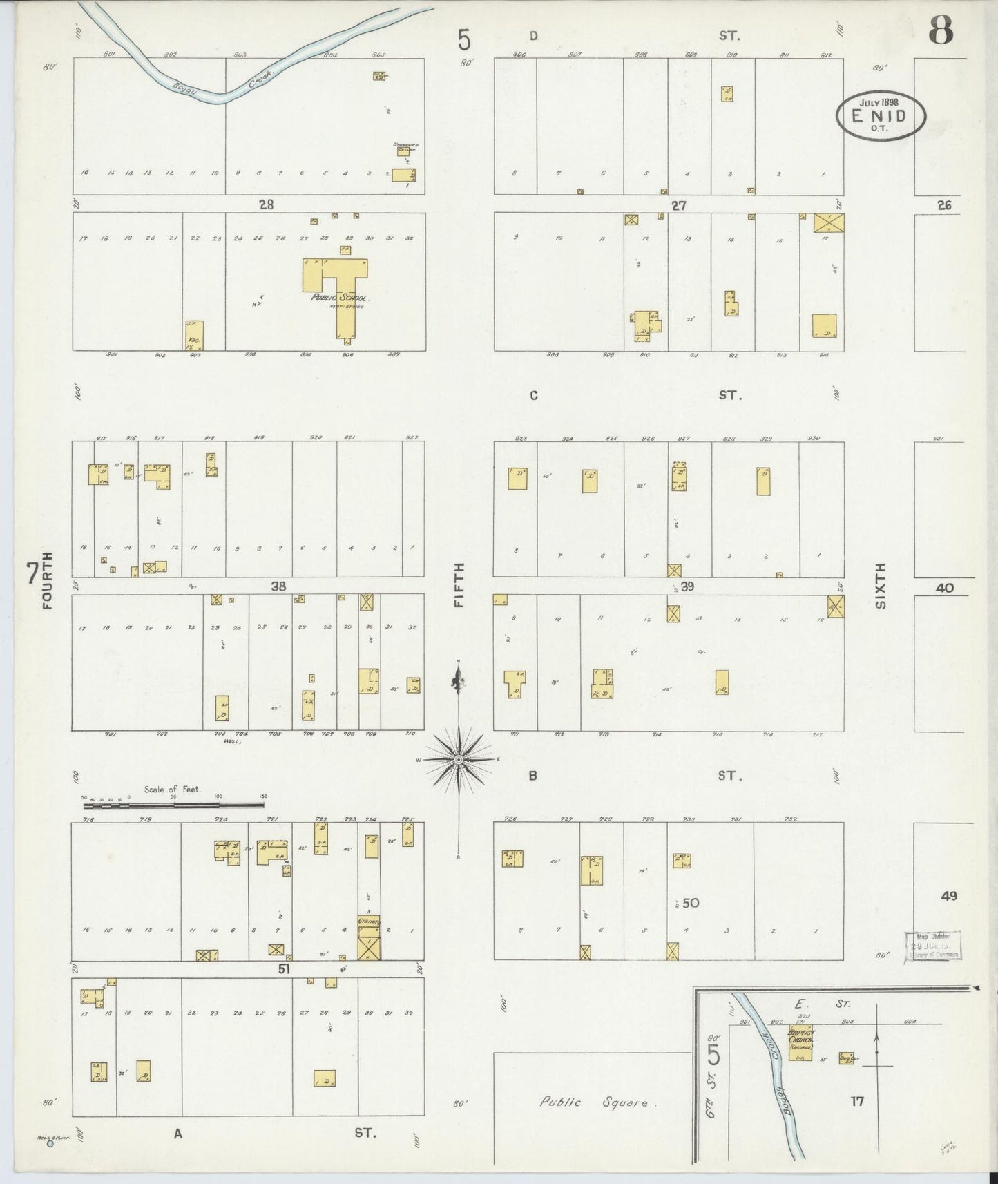 Sanborn Fire Insurance Map from Enid, Garfield County, Oklahoma (1898), Sheet #0008 - Complete Map Set gallery image, historic Sanborn map, vintage wall art, Oklahoma Oklahoma