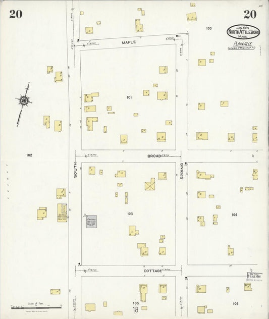 Sanborn Fire Insurance Map from North Attleborough, Bristol County, Massachusetts (1924), Sheet #0020 - Historic Sanborn Fire Insurance Map Print, vintage old map wall art, antique decor, genealogy gift, Massachusetts Massachusetts map
