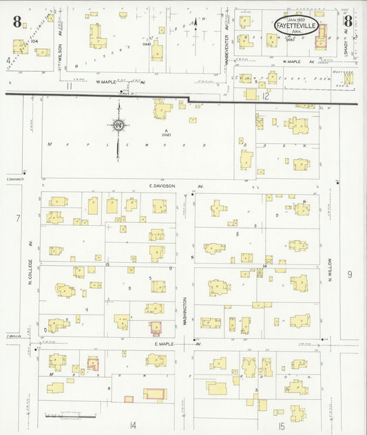 Sanborn Fire Insurance Map from Fayetteville, Washington County, Arkansas (1930), Sheet #0008 - Historic Sanborn Fire Insurance Map Print, vintage old map wall art, antique decor, genealogy gift, Arkansas Arkansas map