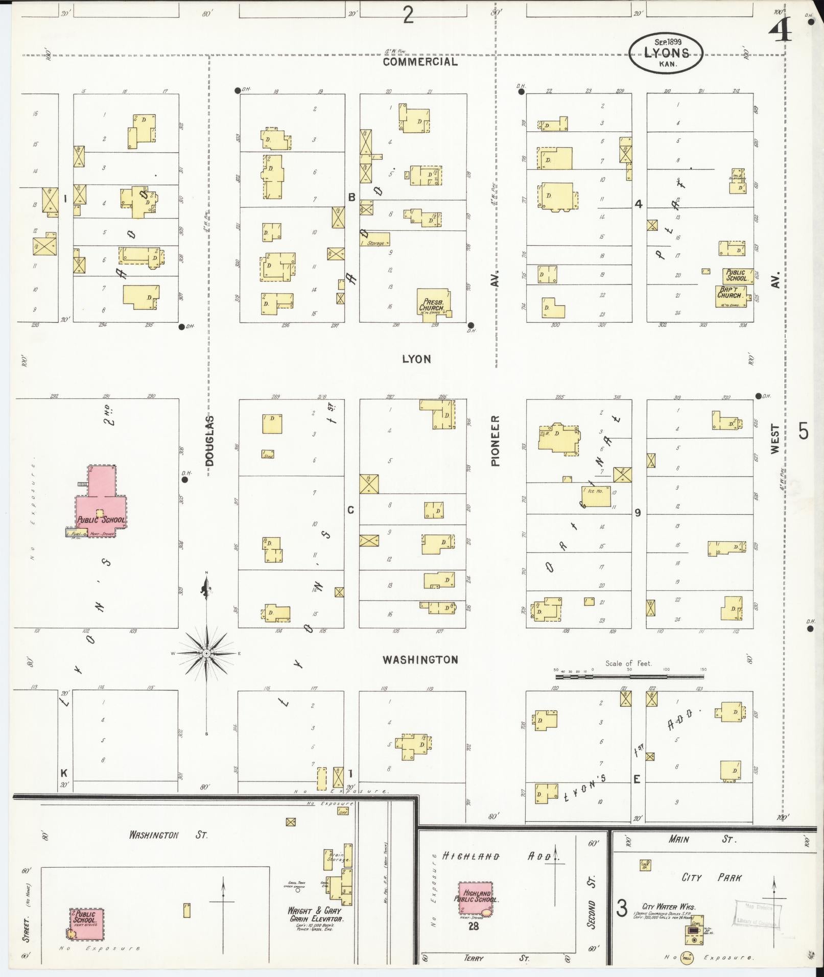 Sanborn Fire Insurance Map from Lyons, Rice County, Kansas (1899), Sheet #0004 - Historic Sanborn Fire Insurance Map Print, vintage old map wall art, antique decor, genealogy gift, Kansas Kansas map