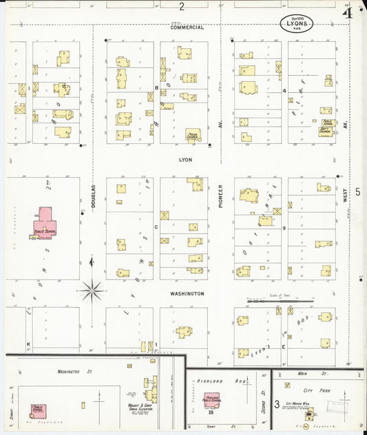 Sanborn Fire Insurance Map from Lyons, Rice County, Kansas (1899), Sheet #0004 - Historic Sanborn Fire Insurance Map Print, vintage old map wall art, antique decor, genealogy gift, Kansas Kansas map