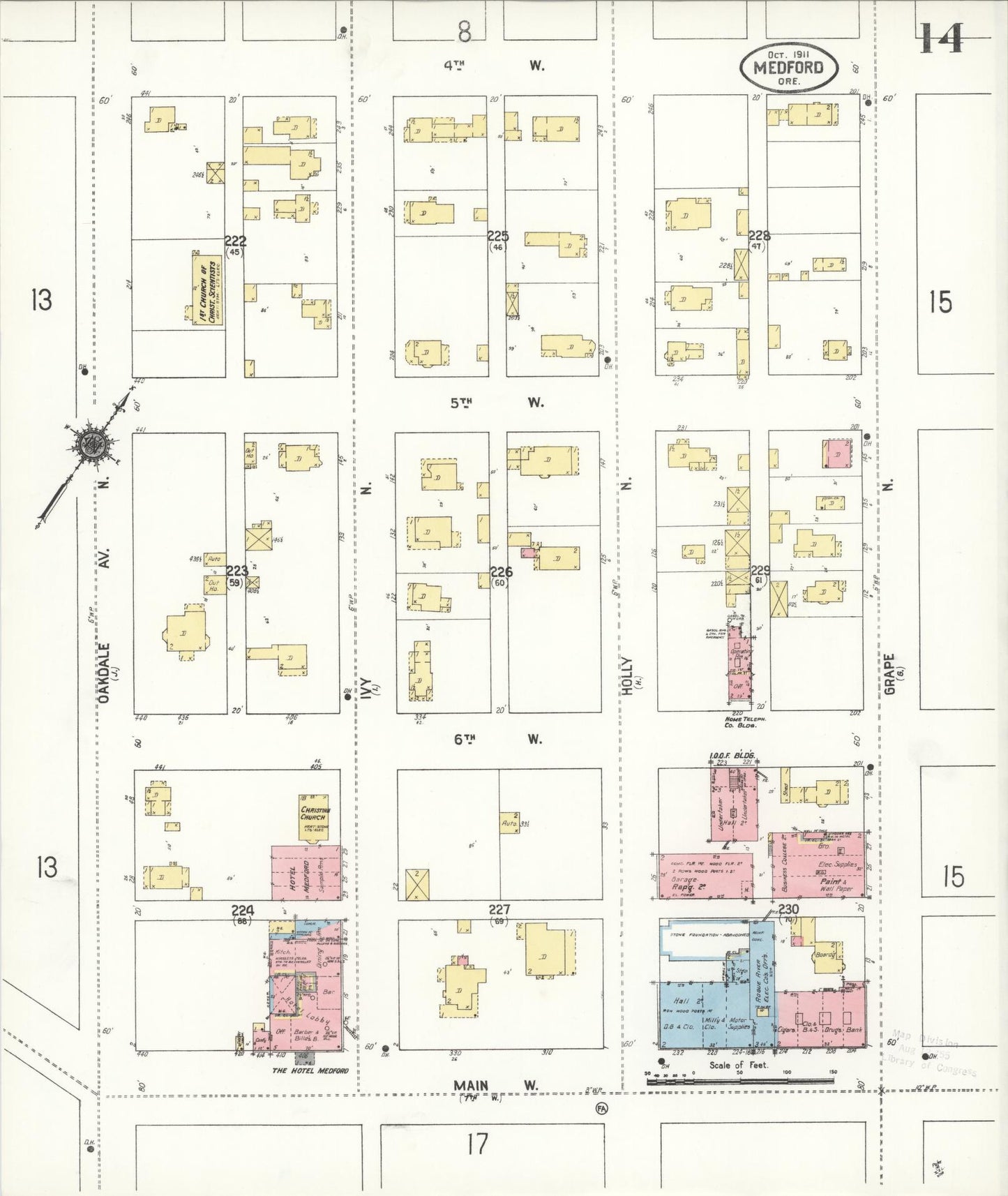Sanborn Fire Insurance Map from Medford, Jackson County, Oregon (1911), Sheet #0014 - Complete Map Set gallery image, historic Sanborn map, vintage wall art, Oregon Oregon
