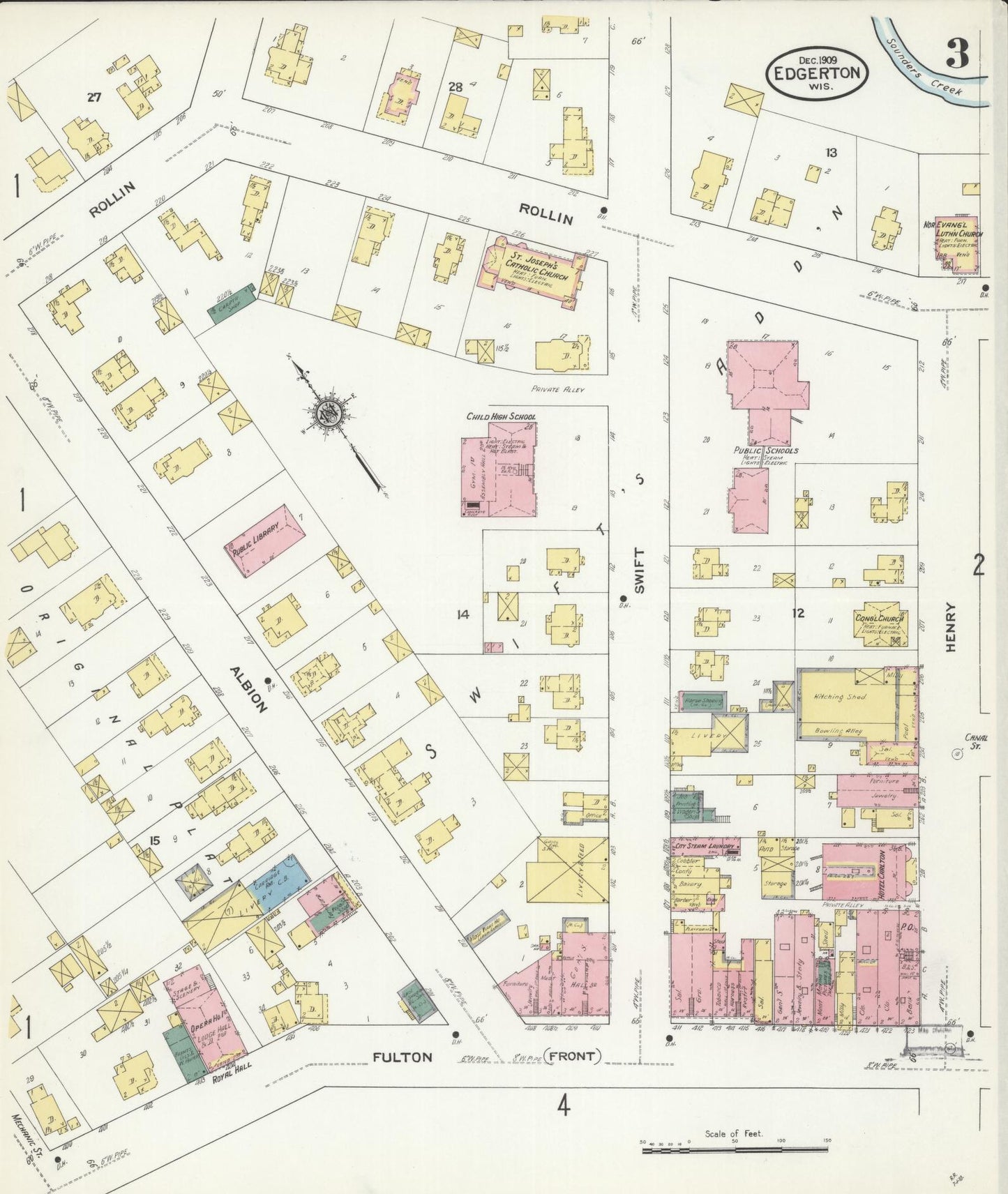 Sanborn Fire Insurance Map from Edgerton, Rock County, Wisconsin (1909), Sheet #0003 - Historic Sanborn Fire Insurance Map Print, vintage old map wall art, antique decor, genealogy gift, Wisconsin Wisconsin map