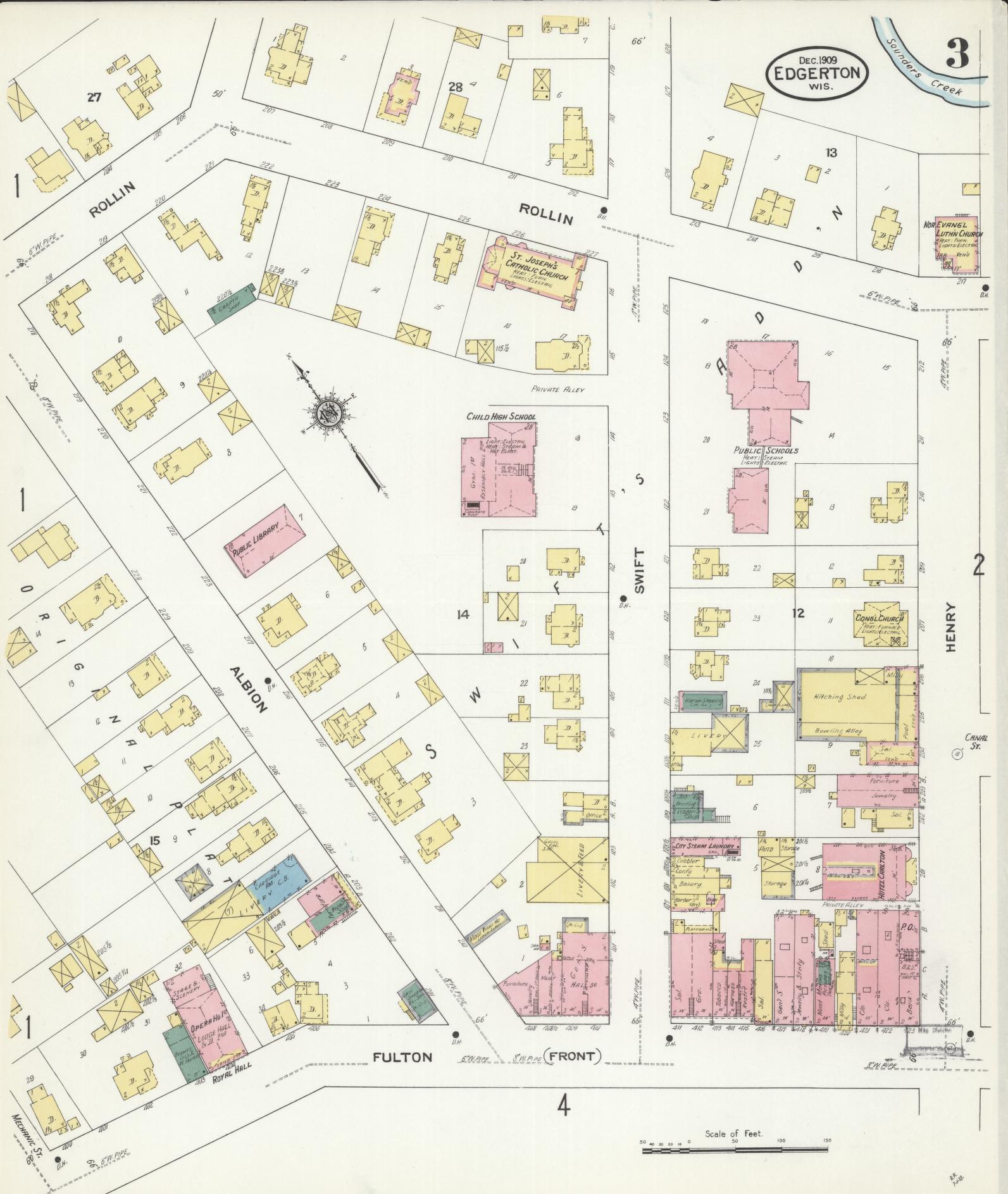Sanborn Fire Insurance Map from Edgerton, Rock County, Wisconsin (1909), Sheet #0003 - Historic Sanborn Fire Insurance Map Print, vintage old map wall art, antique decor, genealogy gift, Wisconsin Wisconsin map