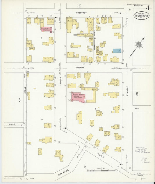 Sanborn Fire Insurance Map from Montrose, Susquehanna County, Pennsylvania (1911), Sheet #0004 - Historic Sanborn Fire Insurance Map Print, vintage old map wall art, antique decor, genealogy gift, Pennsylvania Pennsylvania map