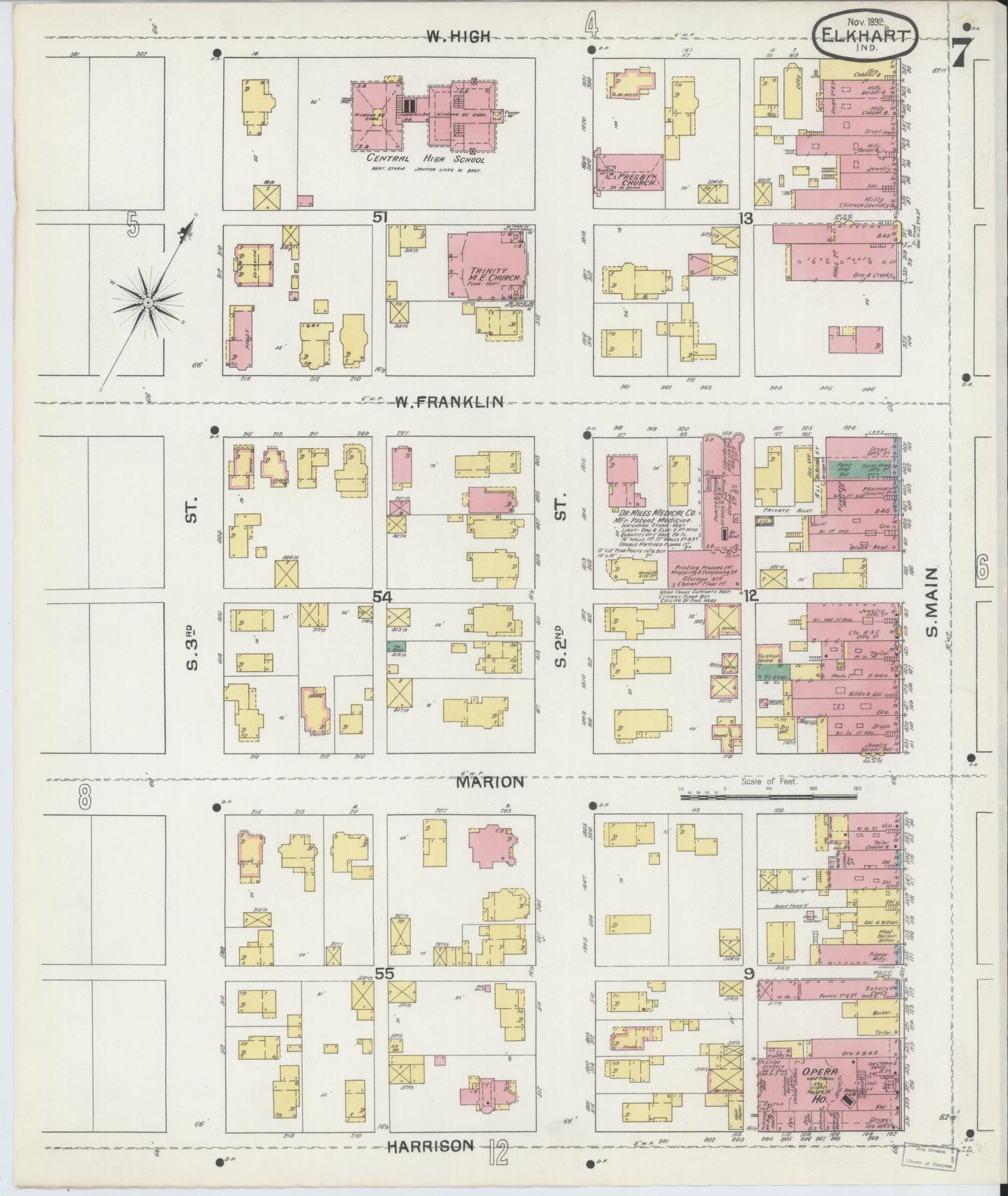 Sanborn Fire Insurance Map from Elkhart, Elkhart County, Indiana (1892), Sheet #0007 - Complete Map Set gallery image, historic Sanborn map, vintage wall art, Indiana Indiana