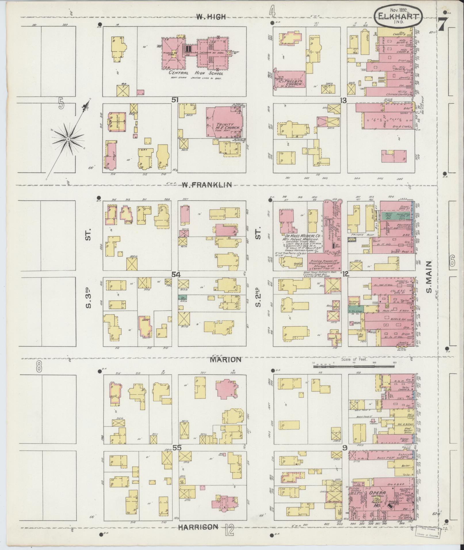 Sanborn Fire Insurance Map from Elkhart, Elkhart County, Indiana (1892), Sheet #0007 - Complete Map Set gallery image, historic Sanborn map, vintage wall art, Indiana Indiana