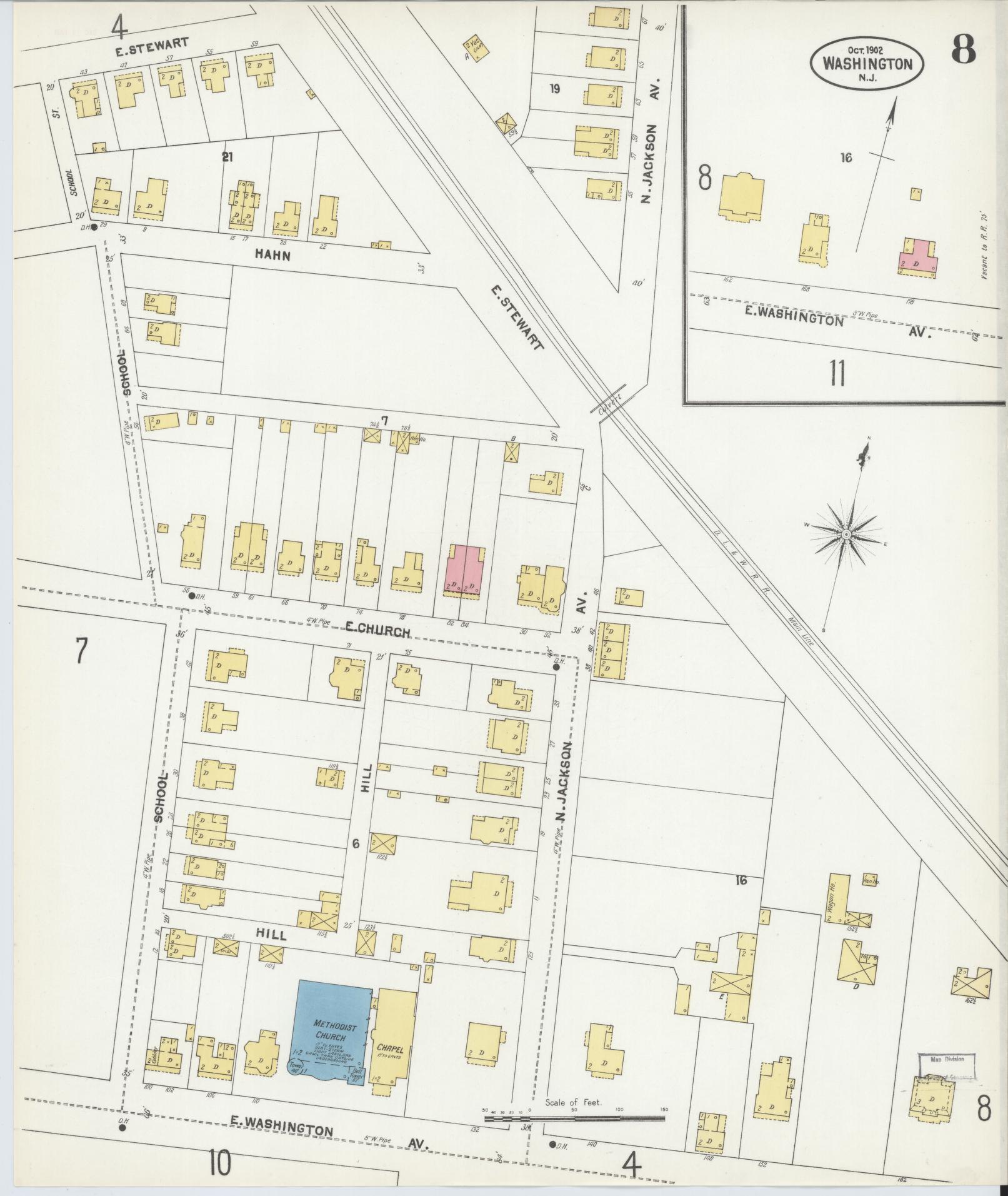 Sanborn Fire Insurance Map from Washington, Warren County, New Jersey (1902), Sheet #0008 - Historic Sanborn Fire Insurance Map Print, vintage old map wall art, antique decor, genealogy gift, Washington Washington map