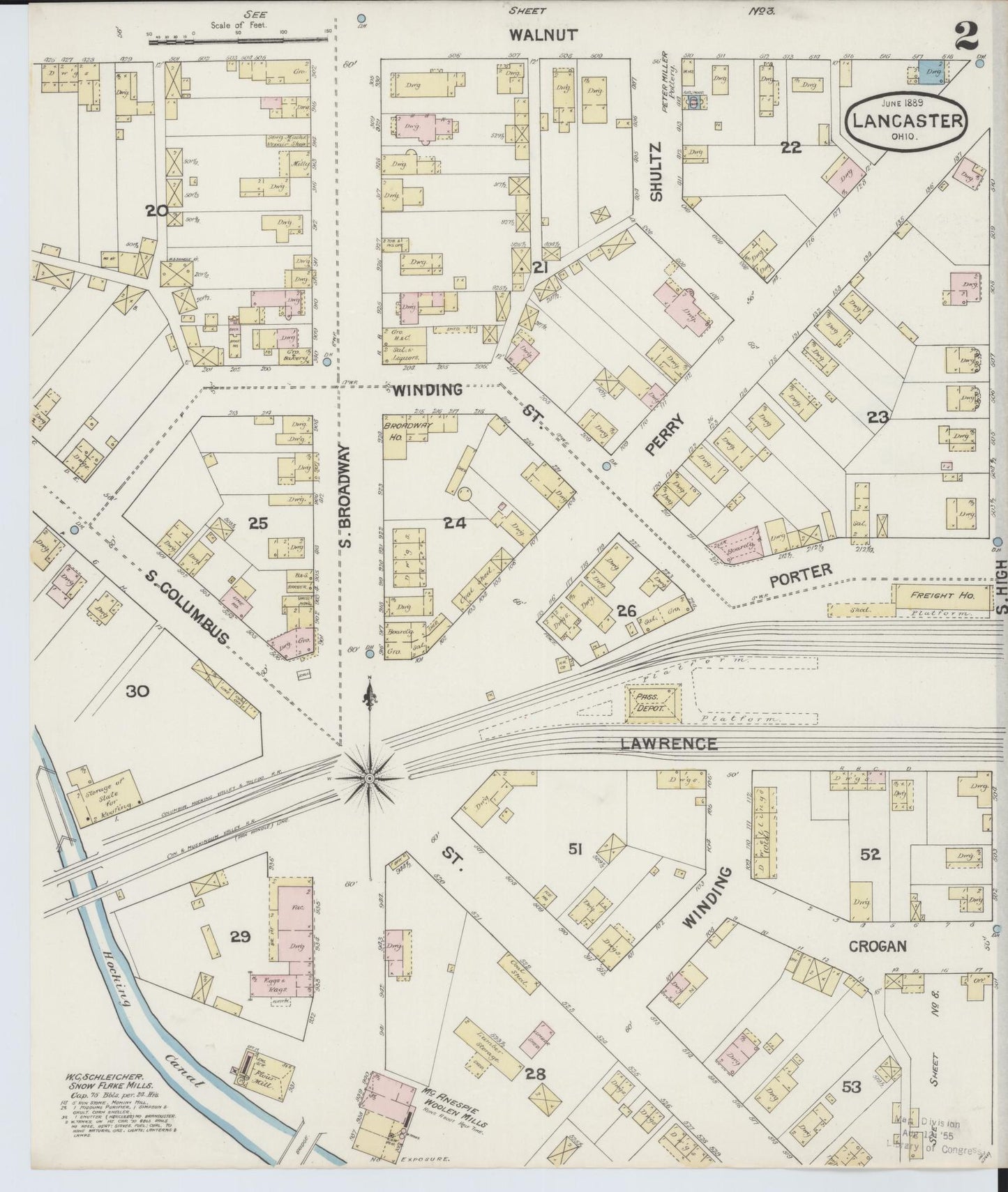 Sanborn Fire Insurance Map from Lancaster, Fairfield County, Ohio (1889), Sheet #0002 - Historic Sanborn Fire Insurance Map Print, vintage old map wall art, antique decor, genealogy gift, Ohio Ohio map