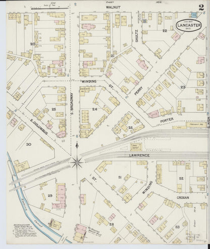 Sanborn Fire Insurance Map from Lancaster, Fairfield County, Ohio (1889), Sheet #0002 - Historic Sanborn Fire Insurance Map Print, vintage old map wall art, antique decor, genealogy gift, Ohio Ohio map