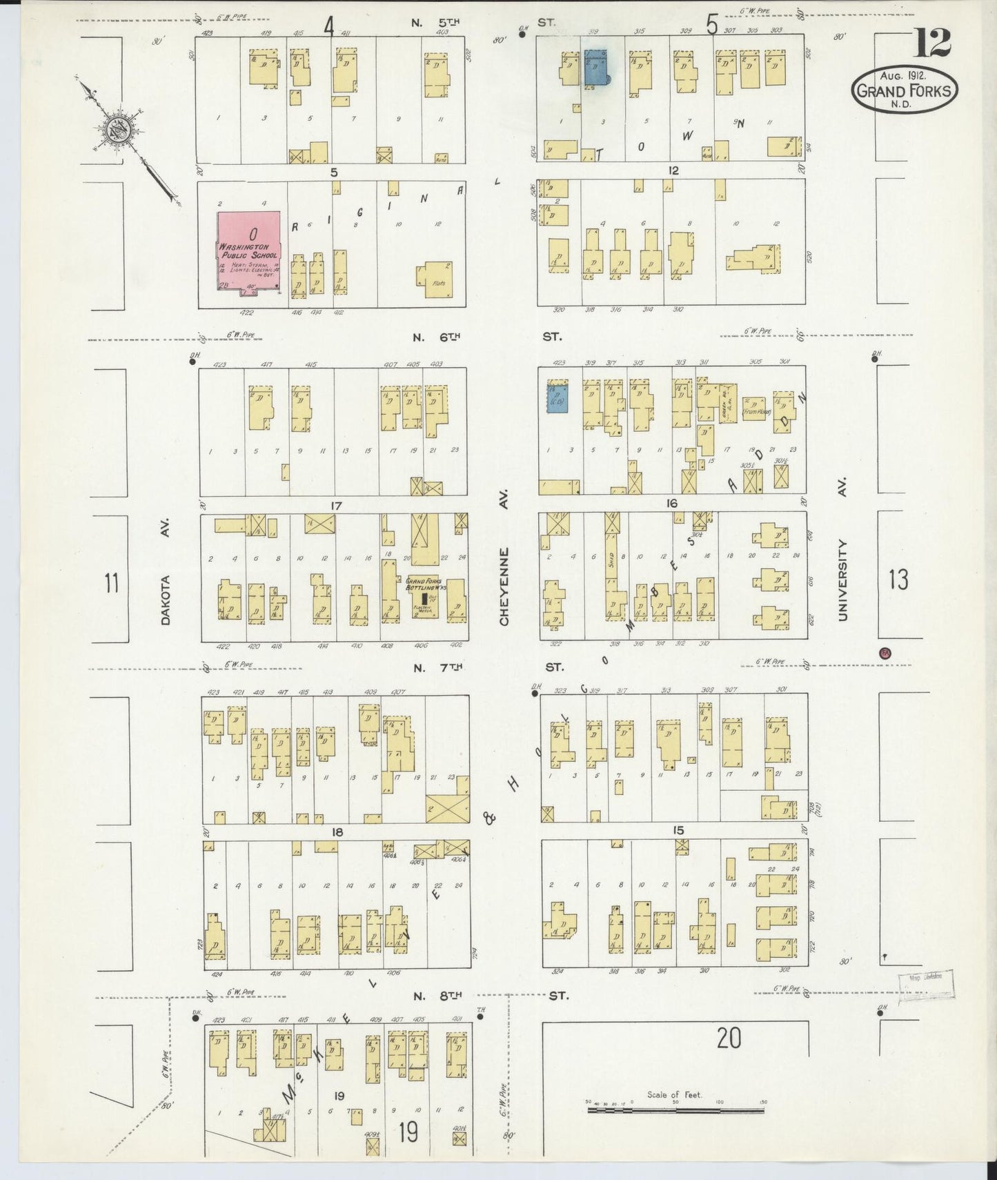 Sanborn Fire Insurance Map from Grand Forks, Grand Forks County, North Dakota (1912), Sheet #0012 - Historic Sanborn Fire Insurance Map Print, vintage old map wall art, antique decor, genealogy gift, North Dakota North Dakota map