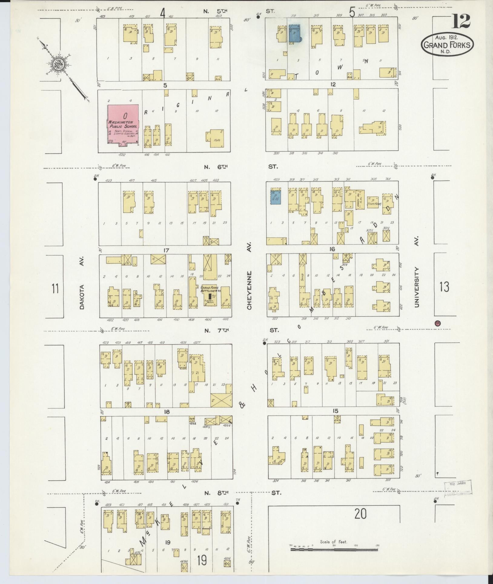 Sanborn Fire Insurance Map from Grand Forks, Grand Forks County, North Dakota (1912), Sheet #0012 - Historic Sanborn Fire Insurance Map Print, vintage old map wall art, antique decor, genealogy gift, North Dakota North Dakota map