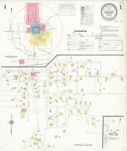 Sanborn Fire Insurance Map from Camden, Benton County, Tennessee (1933), Sheet #0001 - Complete Map Set gallery image, historic Sanborn map, vintage wall art, Tennessee Tennessee