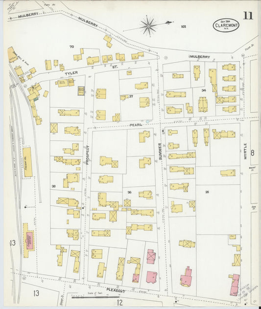 Sanborn Fire Insurance Map from Claremont, Sullivan County, New Hampshire (1904), Sheet #0011 - Historic Sanborn Fire Insurance Map Print, vintage old map wall art, antique decor, genealogy gift, New Hampshire New Hampshire map