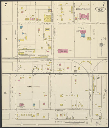 Sanborn Fire Insurance Map from Mesa, Maricopa County, Arizona (1923), Sheet #0007 - Complete Map Set gallery image, historic Sanborn map, vintage wall art, Arizona Arizona