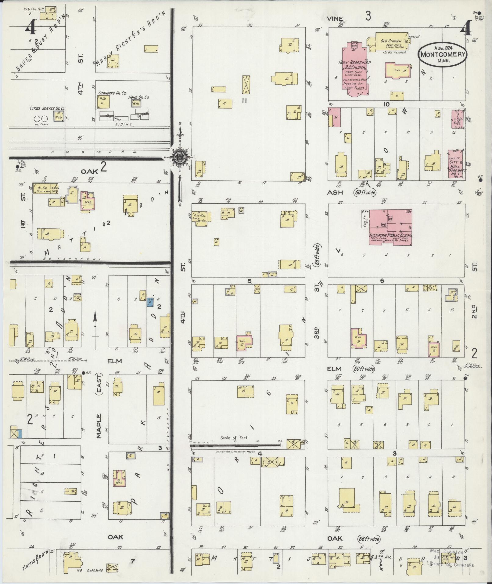 Sanborn Fire Insurance Map from Montgomery, Le Sueur County, Minnesota (1924), Sheet #0004 - Historic Sanborn Fire Insurance Map Print, vintage old map wall art, antique decor, genealogy gift, Minnesota Minnesota map