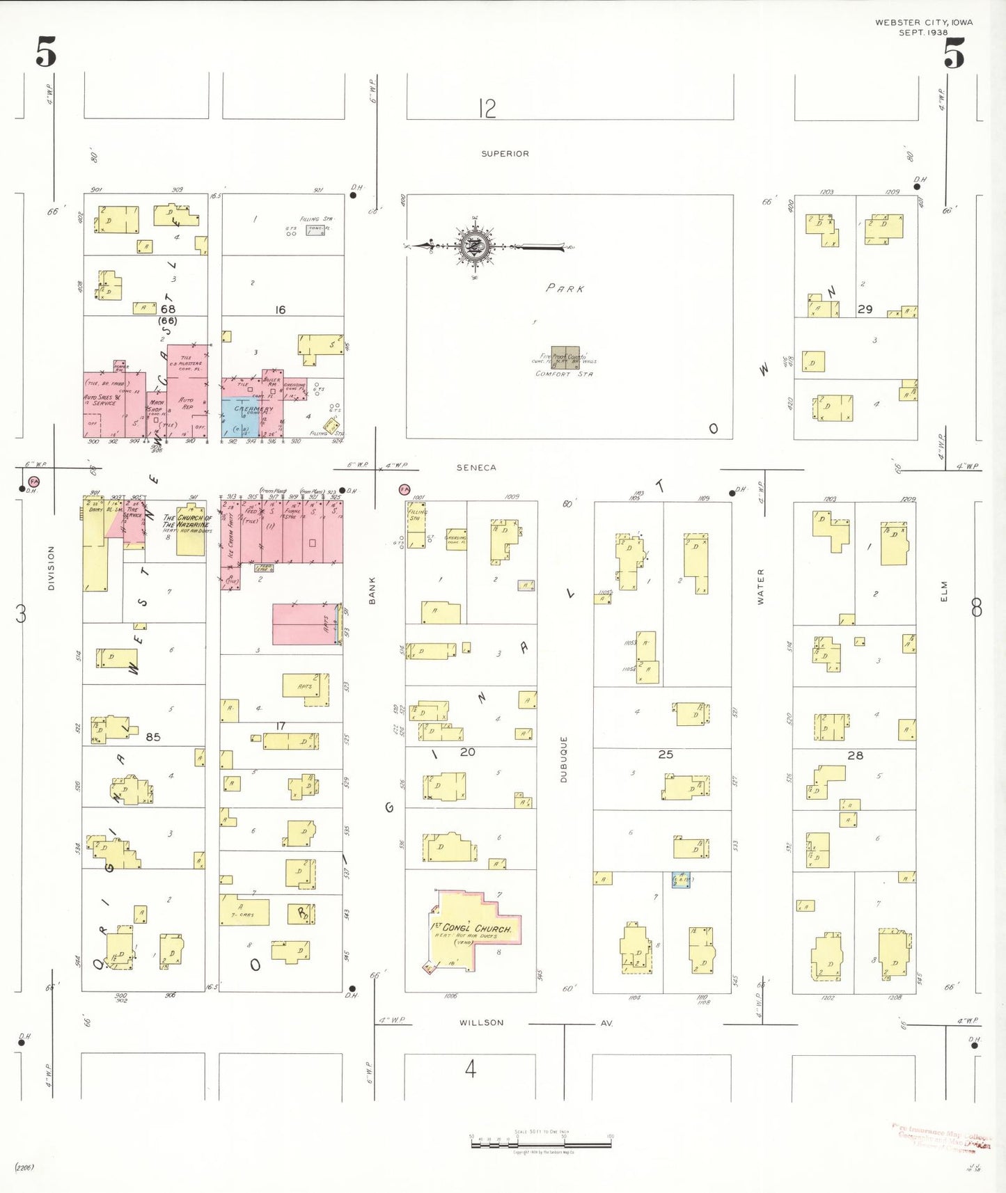 Sanborn Fire Insurance Map from Webster City, Hamilton County, Iowa (1938), Sheet #0005 - Historic Sanborn Fire Insurance Map Print, vintage old map wall art