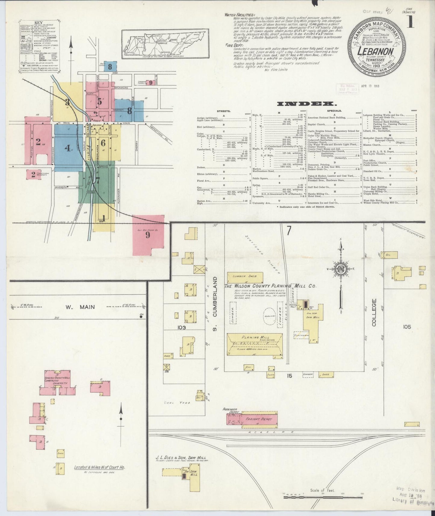 Sanborn Fire Insurance Map from Lebanon, Wilson County, Tennessee. (1913) – Historic Sanborn Fire Insurance Map Print