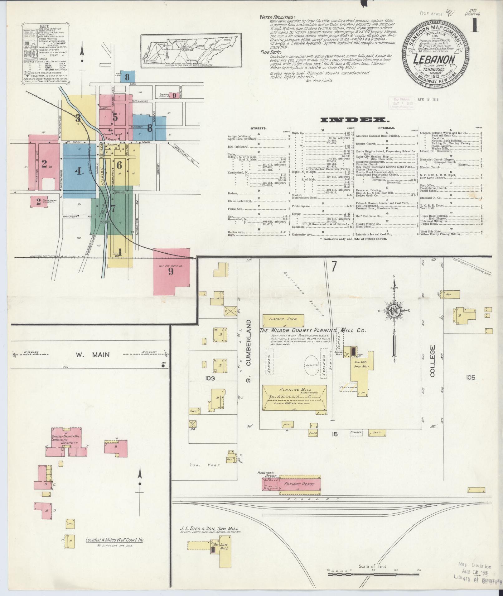 Sanborn Fire Insurance Map from Lebanon, Wilson County, Tennessee. (1913) – Historic Sanborn Fire Insurance Map Print