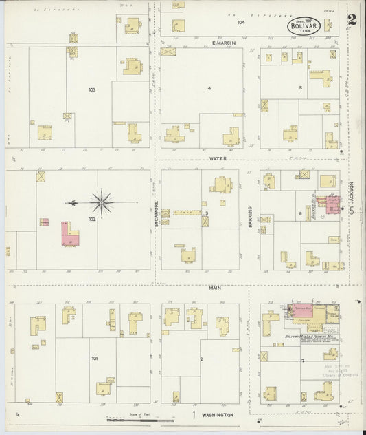 Sanborn Fire Insurance Map from Bolivar, Hardeman County, Tennessee (1907), Sheet #0002 - Historic Sanborn Fire Insurance Map Print, vintage old map wall art, antique decor, genealogy gift, Tennessee Tennessee map