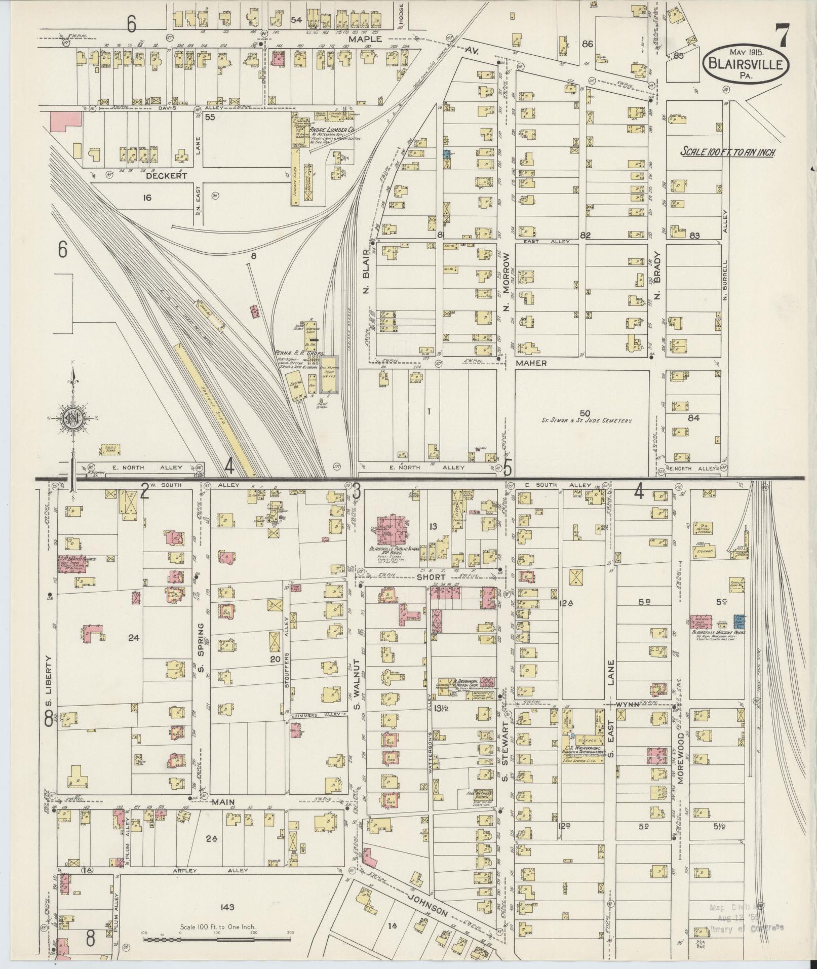 Sanborn Fire Insurance Map from Blairsville, Indiana County, Pennsylvania (1915), Sheet #0007 - Historic Sanborn Fire Insurance Map Print, vintage old map wall art, antique decor, genealogy gift, Pennsylvania Pennsylvania map