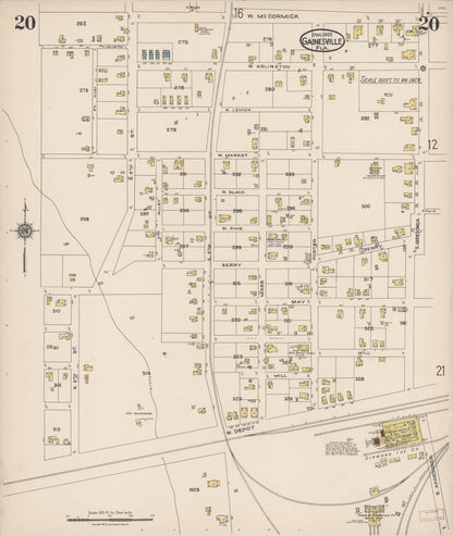 Sanborn Fire Insurance Map from Gainesville, Alachua County, Florida (1922), Sheet #0020 - Complete Map Set gallery image, historic Sanborn map, vintage wall art, Florida Florida