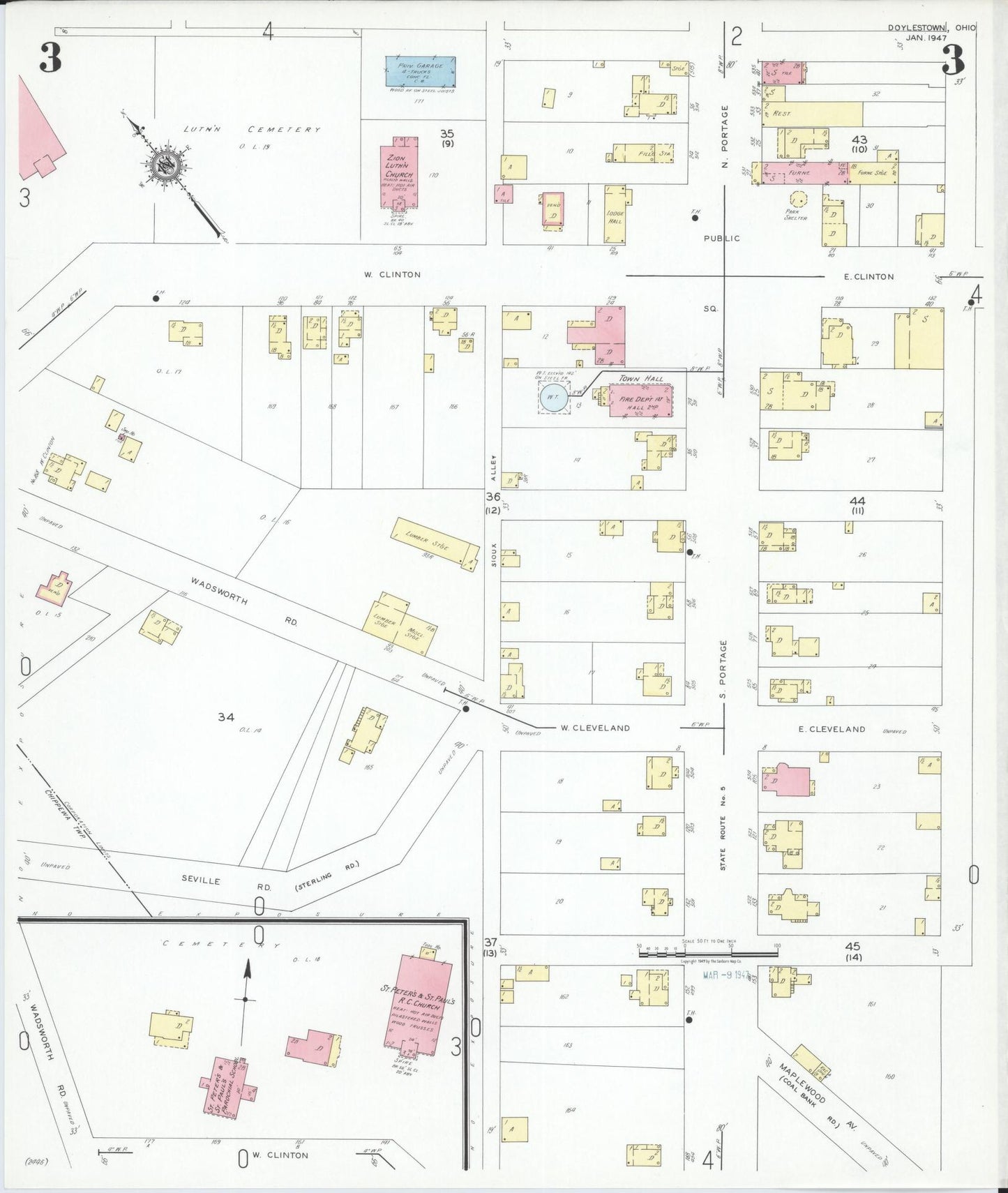 Sanborn Fire Insurance Map from Doylestown, Wayne County, Ohio (1947), Sheet #0003 - Complete Map Set gallery image, historic Sanborn map, vintage wall art, Ohio Ohio