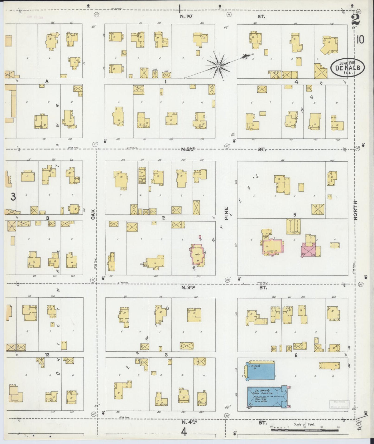 Sanborn Fire Insurance Map from De Kalb, De Kalb County, Illinois (1905), Sheet #0002 - Complete Map Set gallery image, historic Sanborn map, vintage wall art, Illinois Illinois