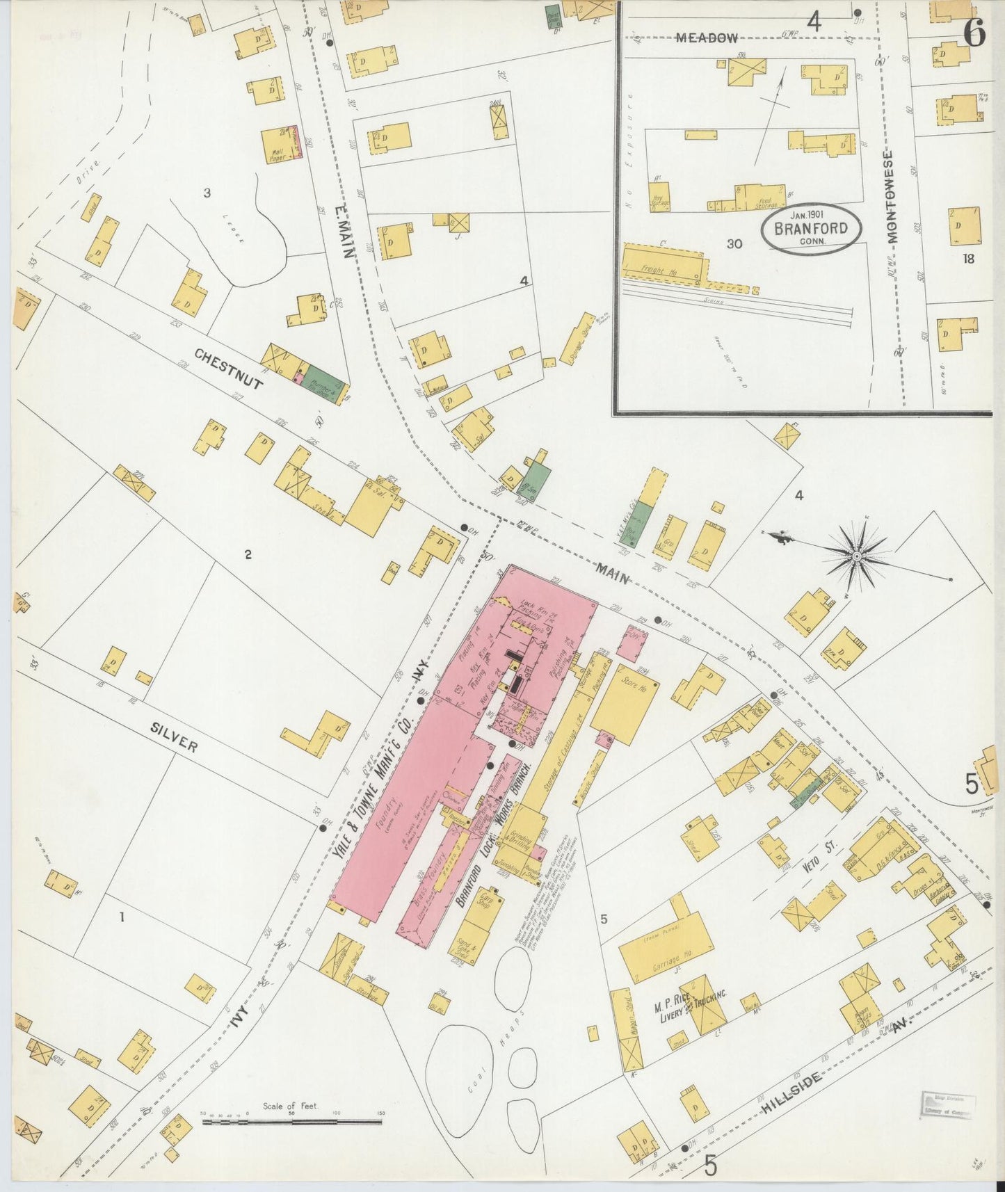Sanborn Fire Insurance Map from Branford, New Haven County, Connecticut (1901), Sheet #0006 - Complete Map Set gallery image, historic Sanborn map, vintage wall art, Connecticut Connecticut