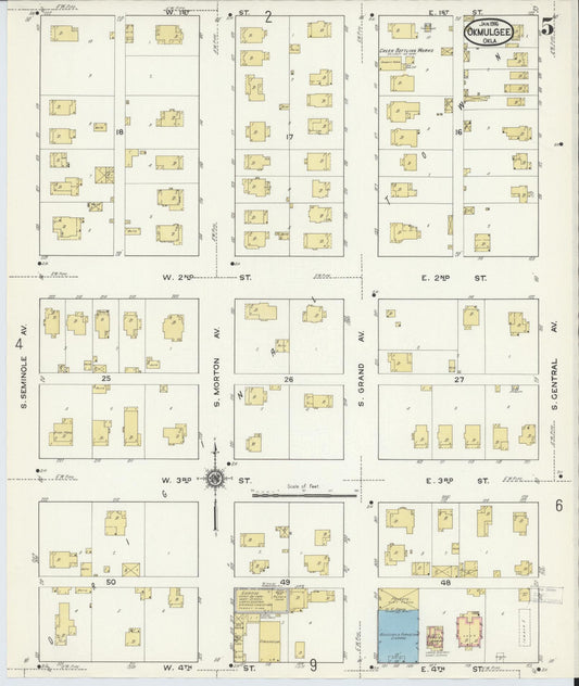 Sanborn Fire Insurance Map from Okmulgee, Okmulgee County, Oklahoma (1916), Sheet #0005 - Historic Sanborn Fire Insurance Map Print, vintage old map wall art, antique decor, genealogy gift, Oklahoma Oklahoma map