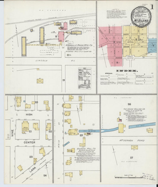 Sanborn Fire Insurance Map from Mount Gilead, Morrow County, Ohio (1892), Sheet #0001 - Complete Map Set gallery image, historic Sanborn map, vintage wall art, Ohio Ohio