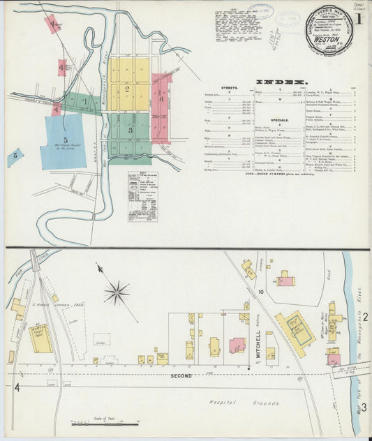 Sanborn Fire Insurance Map from Weston, Lewis County, West Virginia (1898), Sheet #0001 - Historic Sanborn Fire Insurance Map Print, vintage old map wall art, antique decor, genealogy gift, West Virginia West Virginia map