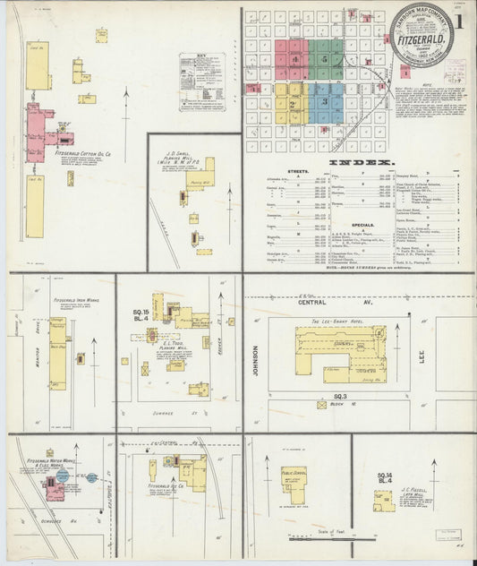 Sanborn Fire Insurance Map from Fitzgerald, Ben Hill County, Georgia (1903), Sheet #0001 - Complete Map Set gallery image, historic Sanborn map, vintage wall art, Georgia Georgia