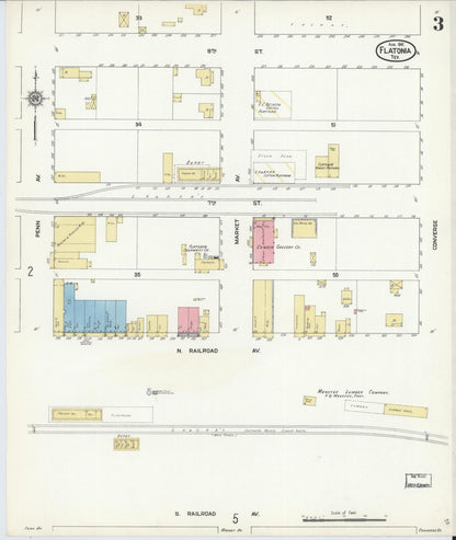 Sanborn Fire Insurance Map from Flatonia, Fayette County, Texas (1912), Sheet #0003 - Historic Sanborn Fire Insurance Map Print, vintage old map wall art, antique decor, genealogy gift, Texas Texas map