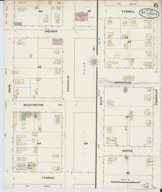 Sanborn Fire Insurance Map from Saint Louis, Gratiot County, Michigan (1888), Sheet #0006 - Historic Sanborn Fire Insurance Map Print, vintage old map wall art, antique decor, genealogy gift, Michigan Michigan map