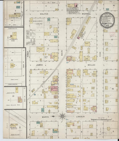 Sanborn Fire Insurance Map from Brown City, Sanilac County, Michigan (1895), Sheet #0001 - Historic Sanborn Fire Insurance Map Print, vintage old map wall art, antique decor, genealogy gift, Michigan Michigan map