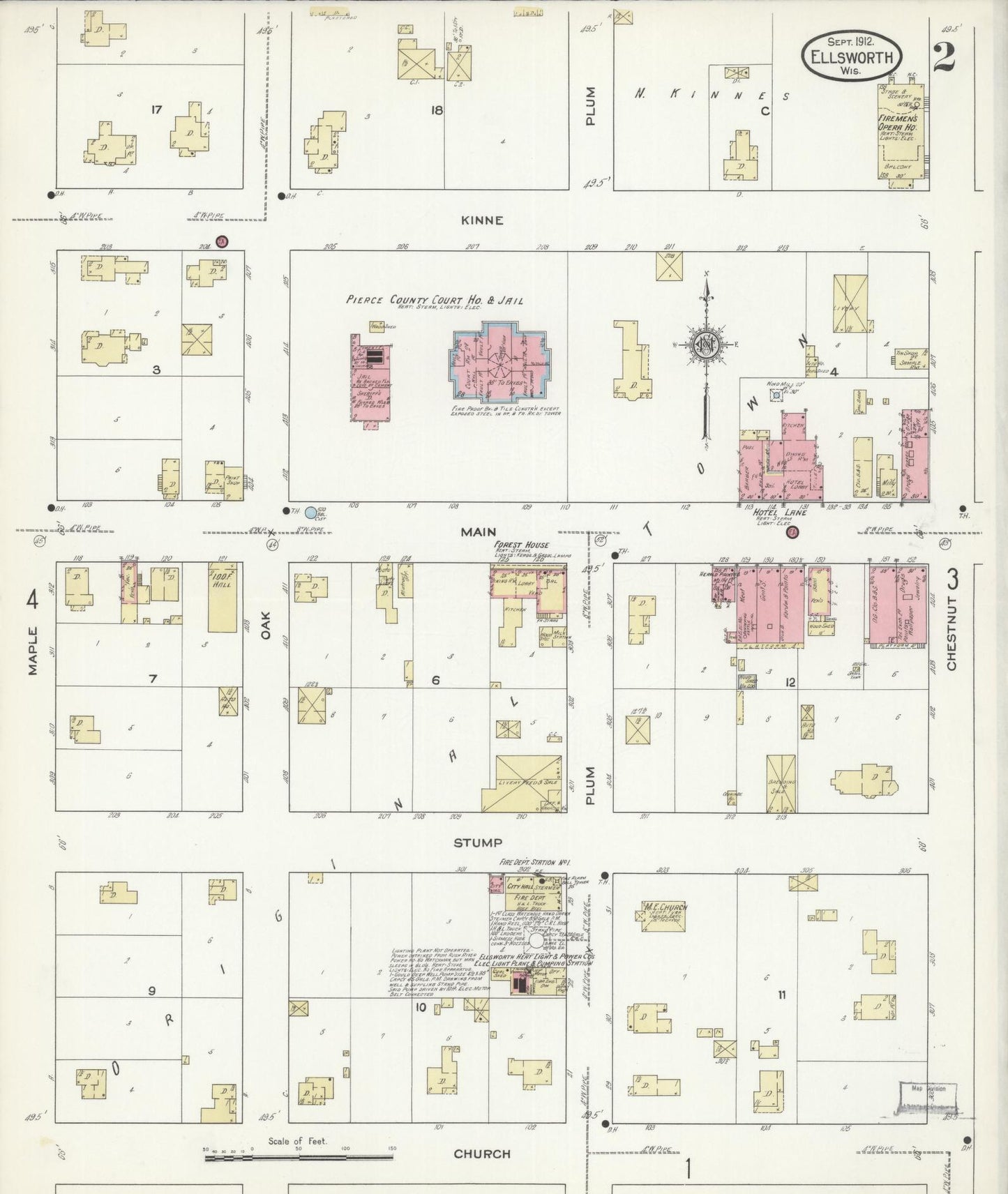 Sanborn Fire Insurance Map from Ellsworth, Pierce County, Wisconsin (1912), Sheet #0002 - Complete Map Set gallery image, historic Sanborn map, vintage wall art, Wisconsin Wisconsin
