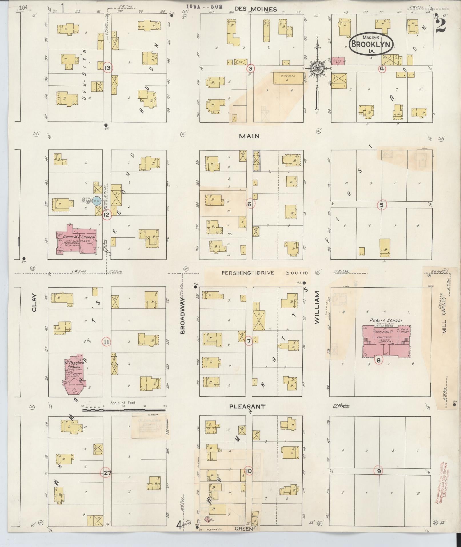 Sanborn Fire Insurance Map from Brooklyn, Poweshiek County, Iowa (1932), Sheet #0002 - Historic Sanborn Fire Insurance Map Print, vintage old map wall art