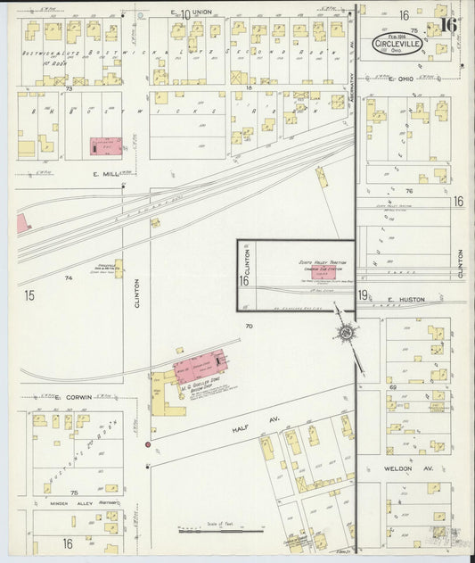 Sanborn Fire Insurance Map from Circleville, Pickaway County, Ohio (1914), Sheet #0016 - Historic Sanborn Fire Insurance Map Print, vintage old map wall art, antique decor, genealogy gift, Ohio Ohio map