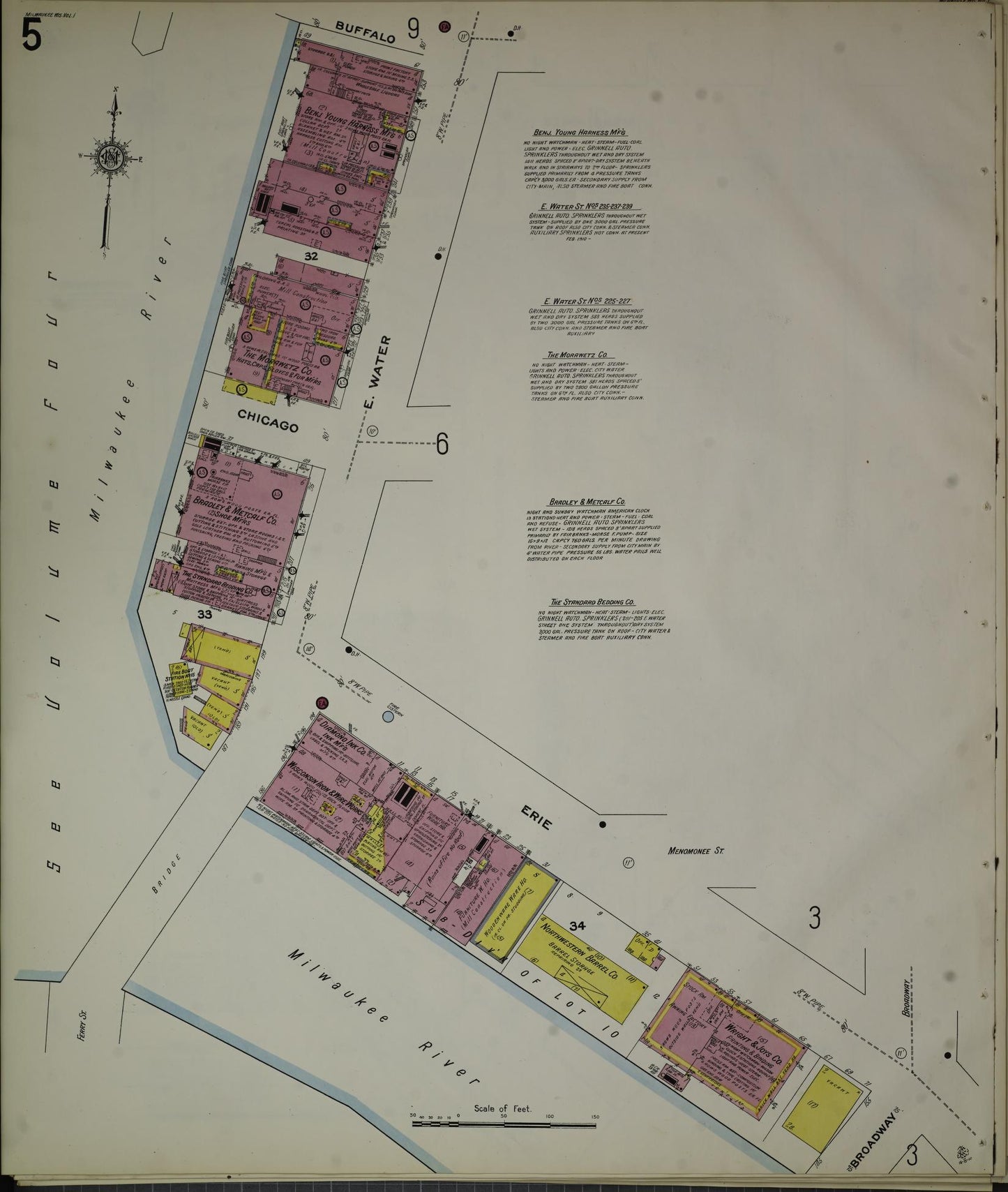 Sanborn Fire Insurance Map from Milwaukee, Milwaukee County, Wisconsin (1910), Sheet #0005 - Historic Sanborn Fire Insurance Map Print, vintage old map wall art, antique decor, genealogy gift, Wisconsin Wisconsin map