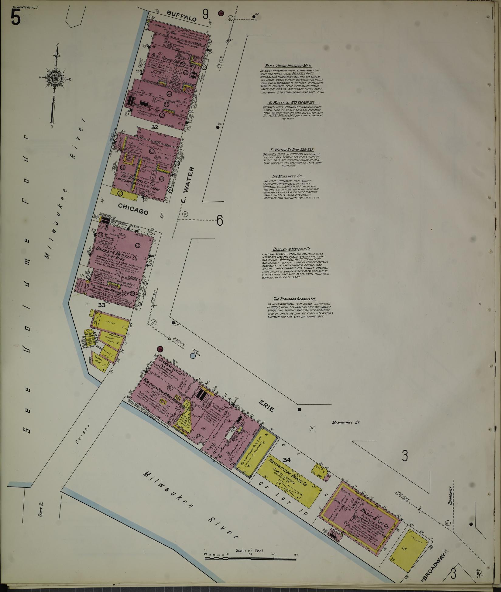Sanborn Fire Insurance Map from Milwaukee, Milwaukee County, Wisconsin (1910), Sheet #0005 - Historic Sanborn Fire Insurance Map Print, vintage old map wall art, antique decor, genealogy gift, Wisconsin Wisconsin map
