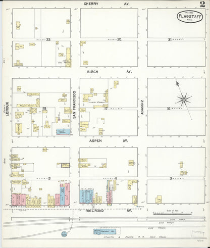 Sanborn Fire Insurance Map from Flagstaff, Coconino County, Arizona (1890), Sheet #0002 - Complete Map Set gallery image, historic Sanborn map, vintage wall art, Arizona Arizona