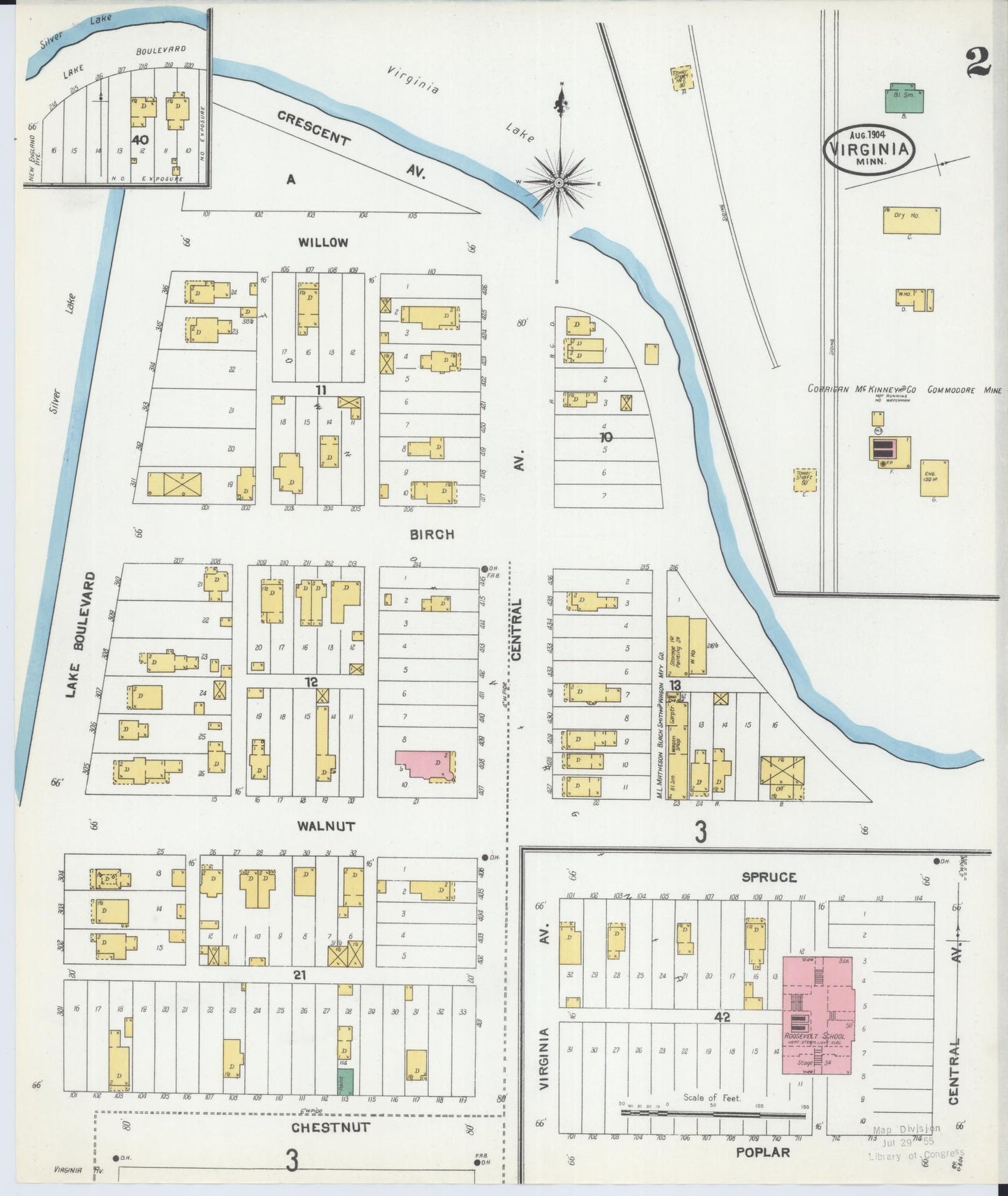 Sanborn Fire Insurance Map from Virginia, Saint Louis County, Minnesota (1904), Sheet #0002 - Complete Map Set gallery image, historic Sanborn map, vintage wall art, Minnesota Minnesota